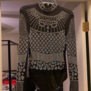 Black sheer sequined bodysuit